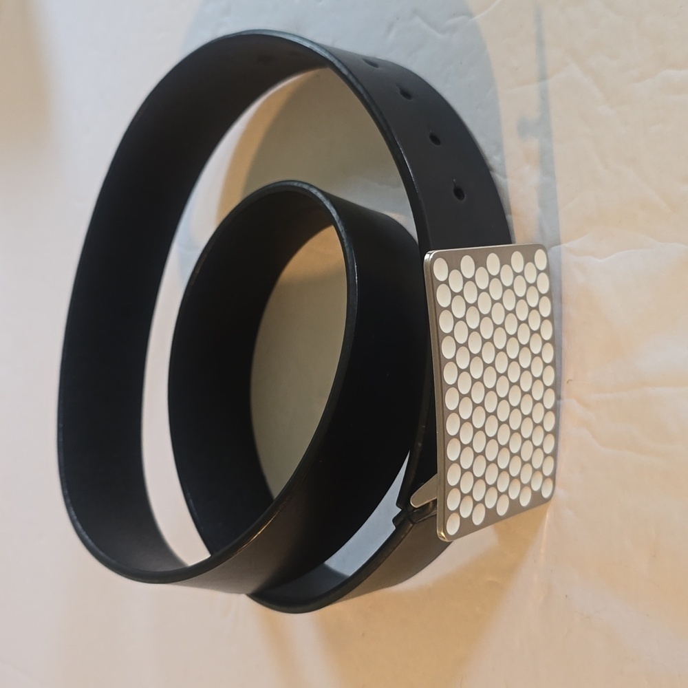 Geometric Buckle Black leather Belt Sz.32